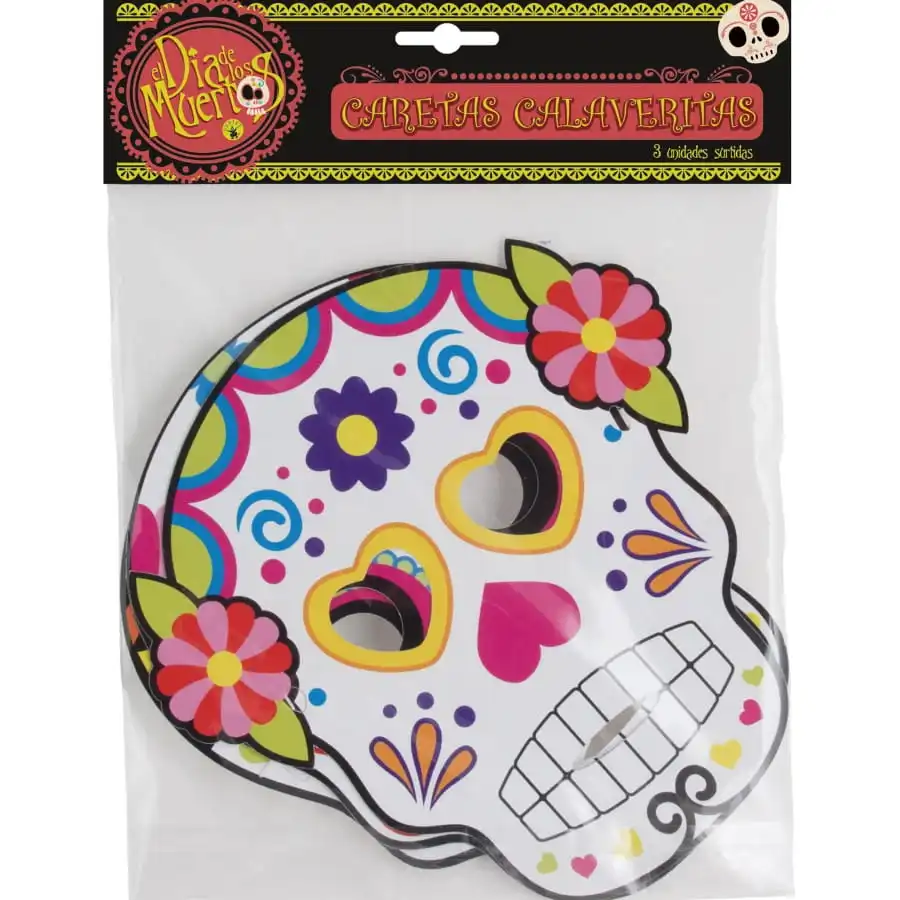 3 Masques Dia De Los Muertos En Carton – Image 3
