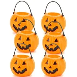6 Mini Sceaux Citrouilles Pour Bonbons D'halloween