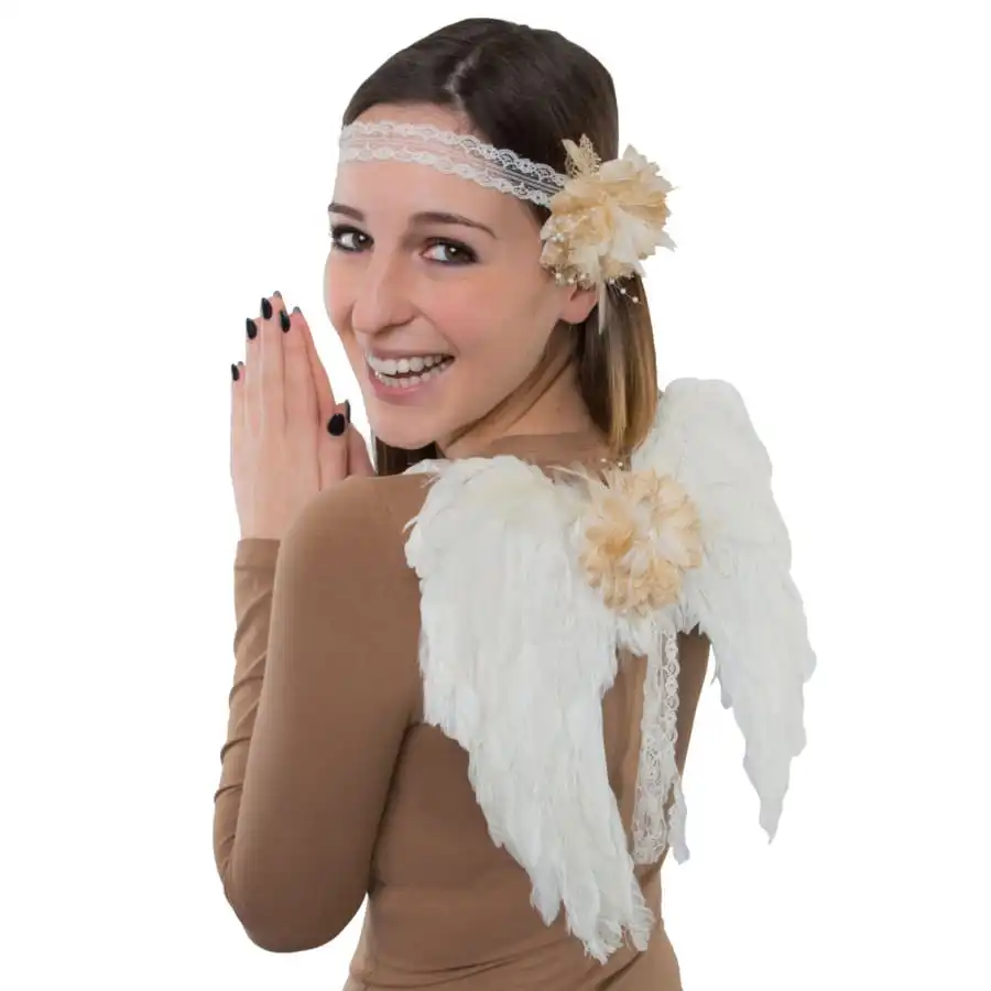 Ailes Blanches D'ange Avec Bandeau Et Fleur Ivoire – Image 2