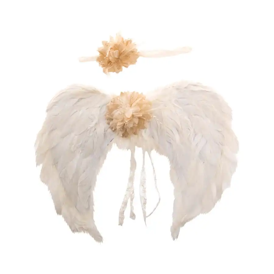 Ailes Blanches D'ange Avec Bandeau Et Fleur Ivoire – Image 3