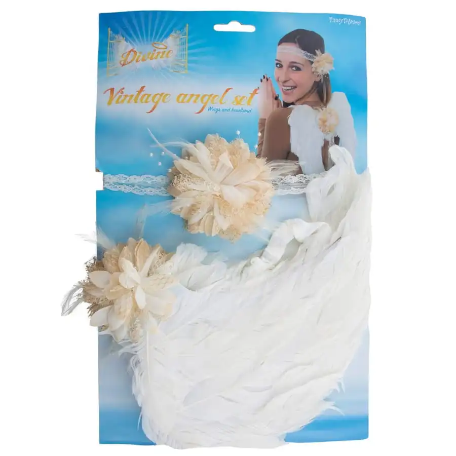 Ailes Blanches D'ange Avec Bandeau Et Fleur Ivoire – Image 4