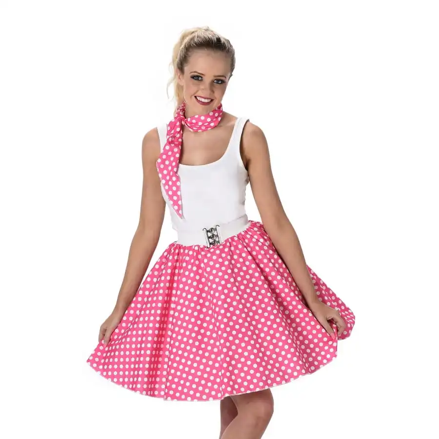 Bandana Et Jupe Années 50 Rose Pois Blancs – Image 2