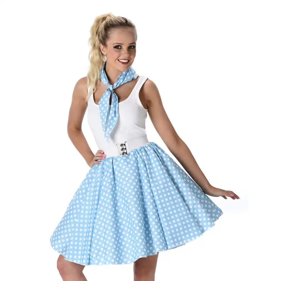 Bandana Et Jupe Bleue Claire à Pois 50's – Image 2