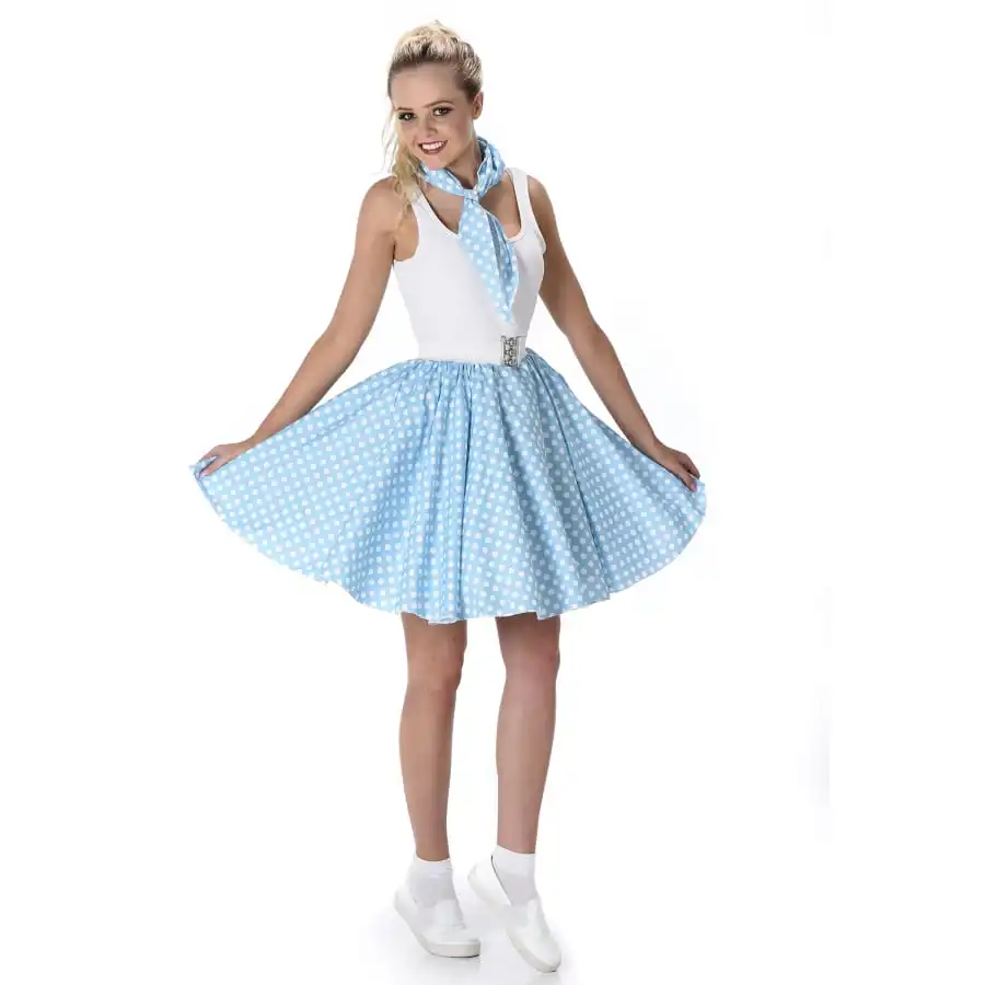 Bandana Et Jupe Bleue Claire Ă Pois 50's