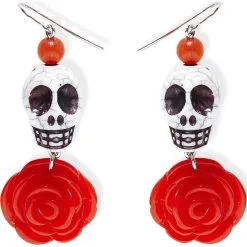 Boucles D'oreilles Dia De Los Muertos Rose Rouge