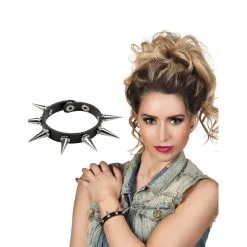 Bracelet Punk Simili Cuir Et Longues Piques