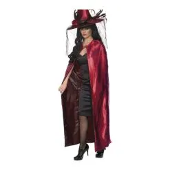 Cape Réversible Noire Rouge Pour Femme