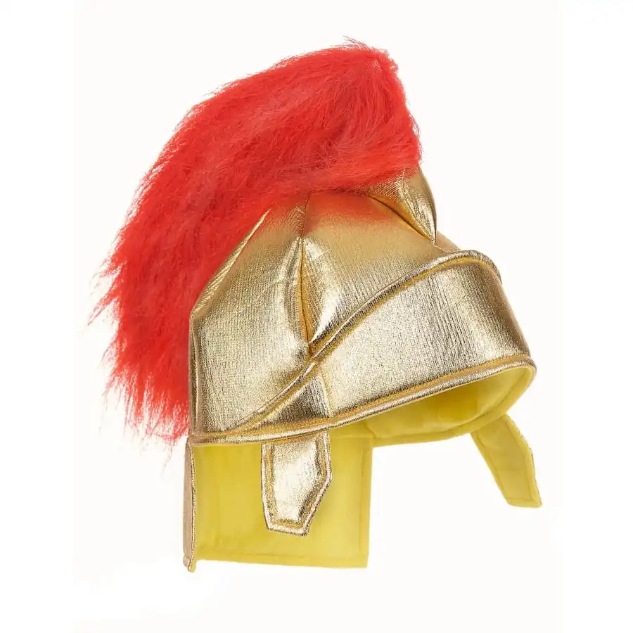 Casque De Romain Doré Avec Plums Rouges