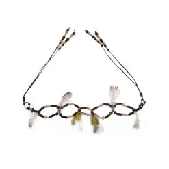 Ceinture Marron Indienne Plumes Et Perles