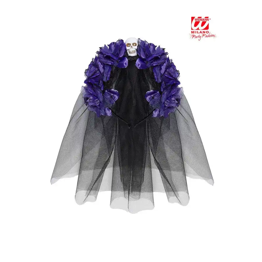 Coiffe Dia De Los Muertos Avec Voile Et Fleurs – Image 2