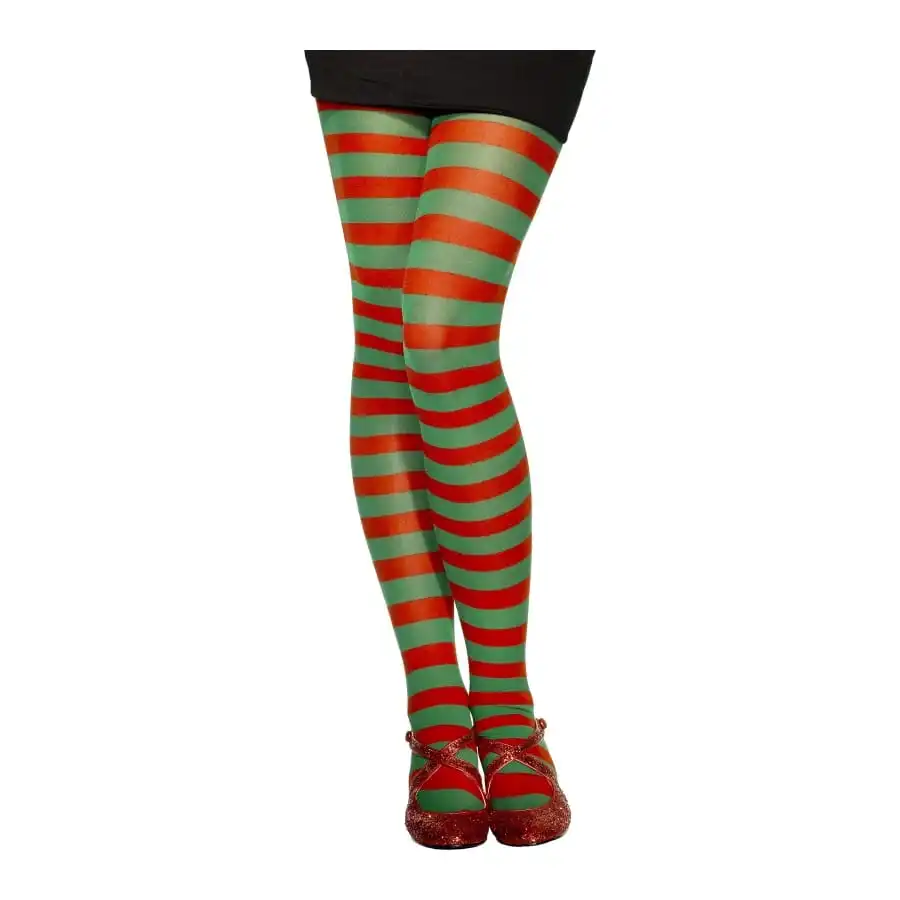Collants Lignés Opaques, Vert Et Rouge – Image 3