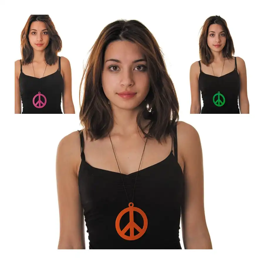 Collier Pendentif Peace And Love Fluo De 8,5cm