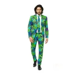 Costume 3 Pièces Imprimé Feuilles Tropicales Homme