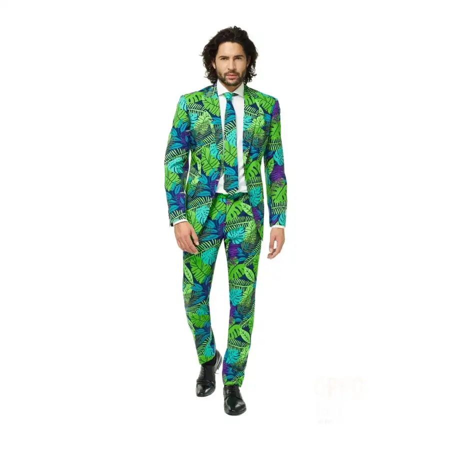 Costume 3 Pièces Imprimé Feuilles Tropicales Homme