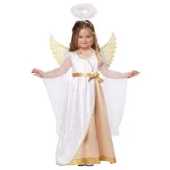 Costume D'ange Blanc Et Doré Pour Fille