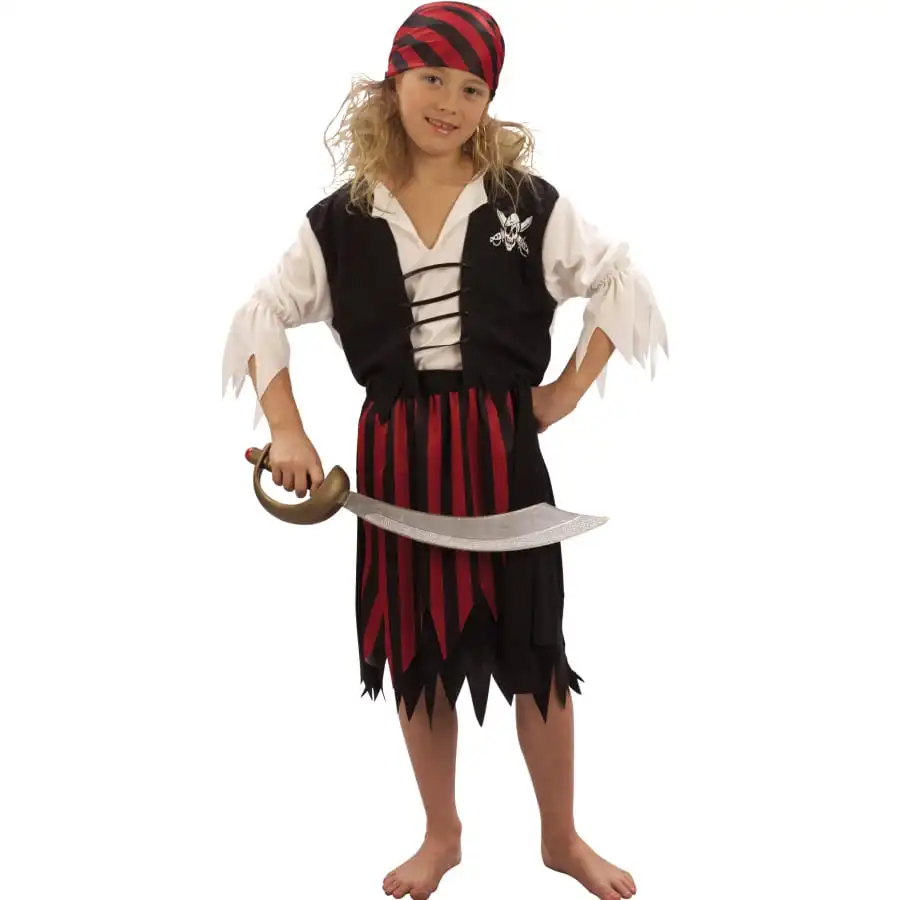 Costume De Piratesse Ligné Rouge Et Noir, Enfant