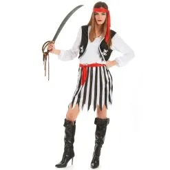 Costume De Piratesse Robe Rayée Noire Et Blanche