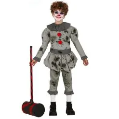 Costume Gris De Clown Tueur Ensanglanté, Enfant