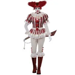 Costume Rétro De Clown Rayé Rouge Blanc Pour Femme