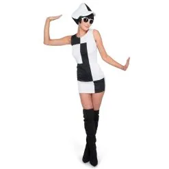 Costume Robe Disco Blanche Et Noire