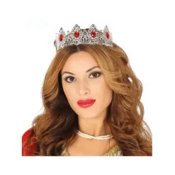 Couronne Argentée Avec Pierres Rouges Pour Femme