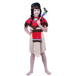 Déguisement De Petite Indienne Marron Et Rouge