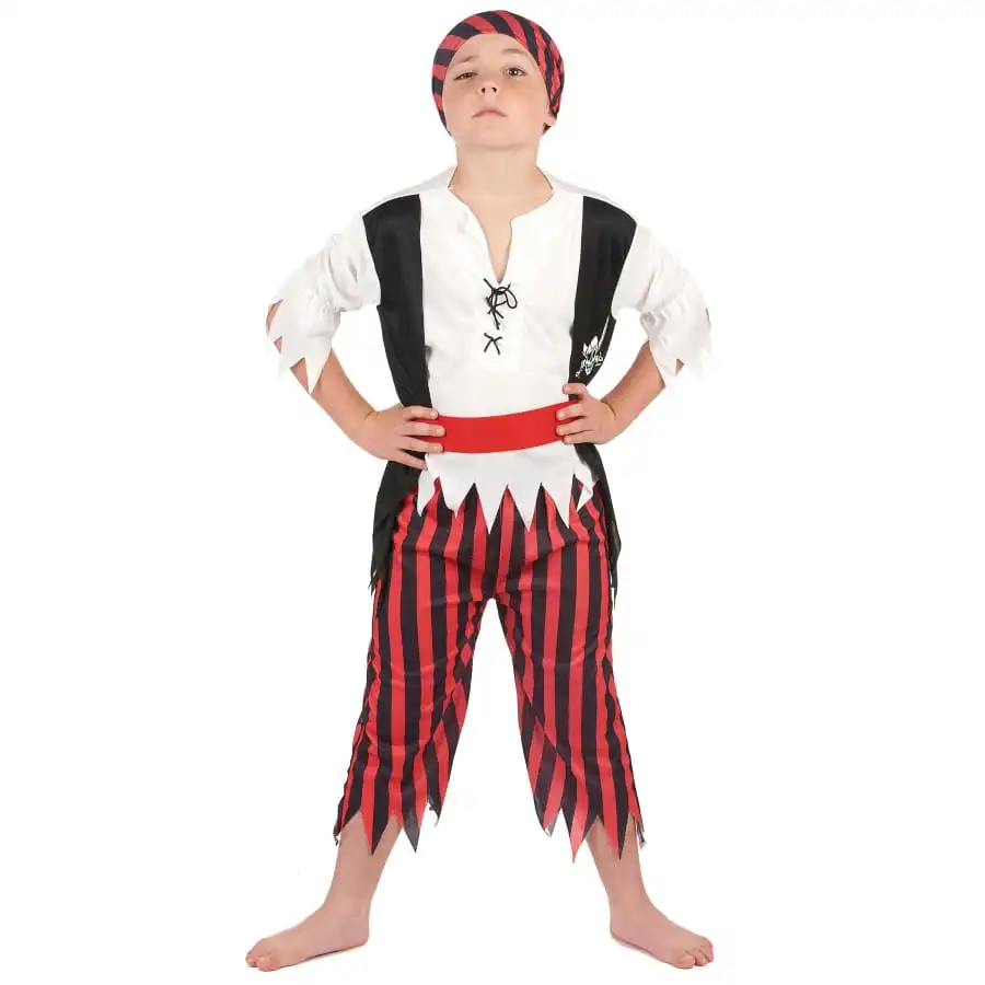 Déguisement Ligné Rouge Et Noir D'enfant Pirate – Image 2
