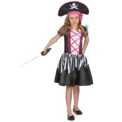Déguisement Noir Blanc Rose De Petite Piratesse