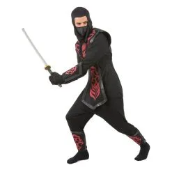Déguisement Noir De Ninja Avec Motifs Rouges
