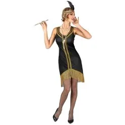 Déguisement Robe Charleston Noir Or Avec Franges