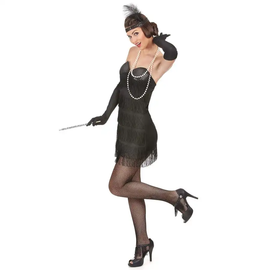 Déguisement Robe Charleston Noire Sexy à Franges – Image 2