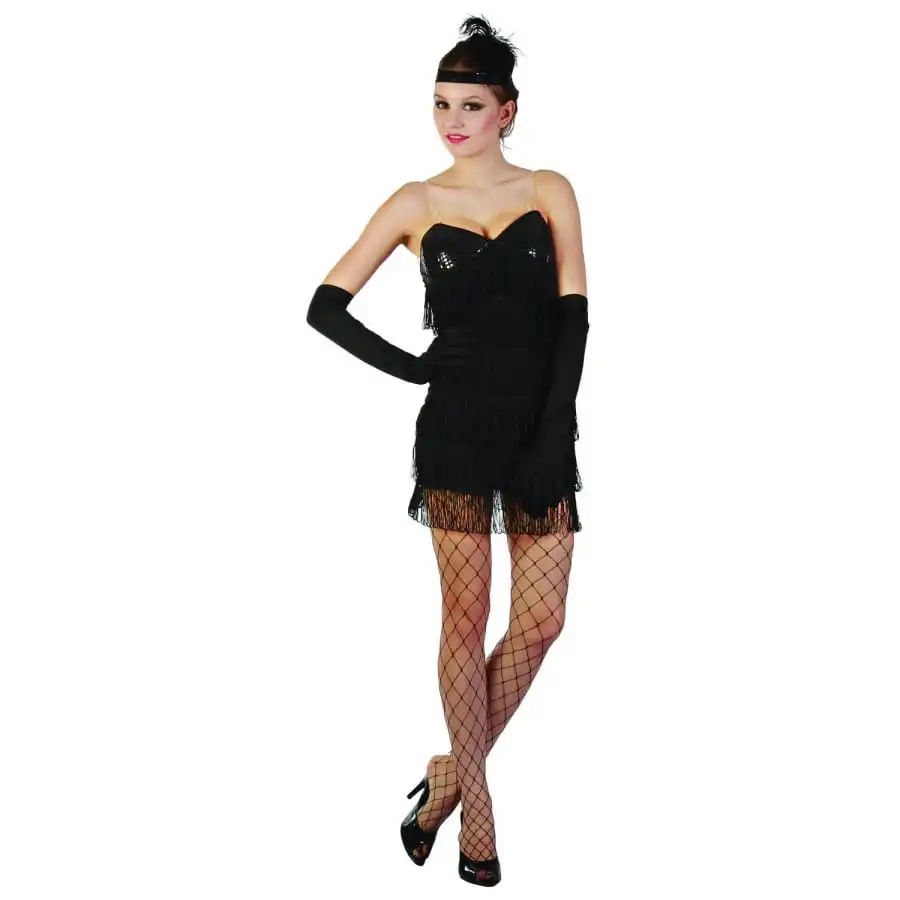 Déguisement Robe Charleston Noire Sexy à Franges – Image 4