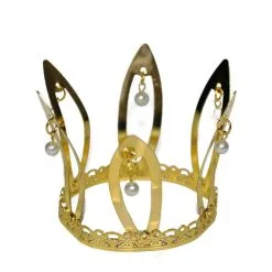 Haute Couronne Dorée Avec Perles Blanches, Adulte