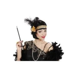 Large Bandeau Charleston Doré Et Plumes Noires