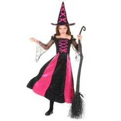 Long Costume De Petite Sorcière Noir Et Rose