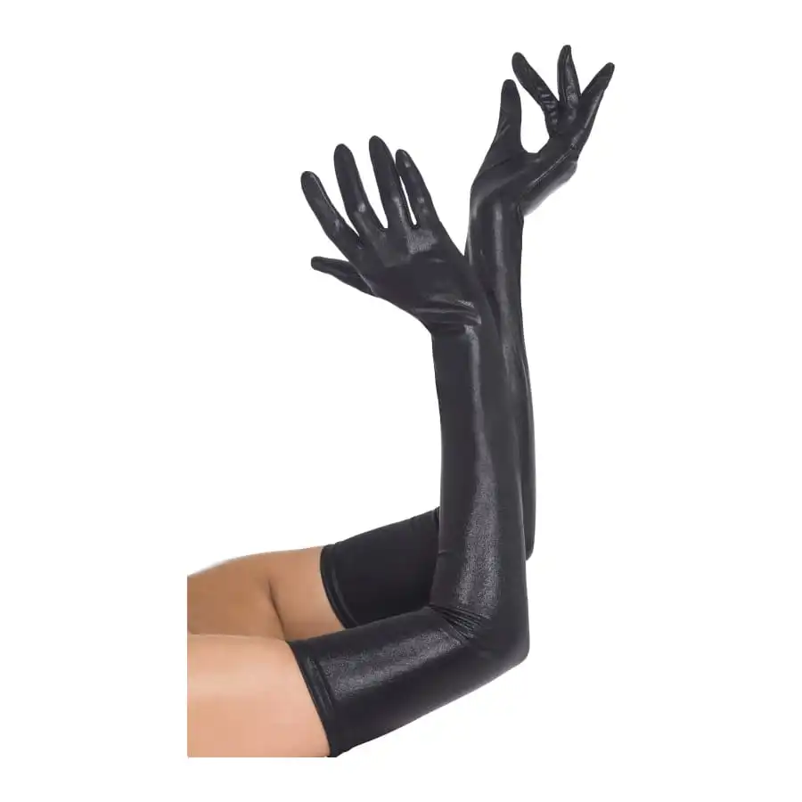 Longs Gants Noirs Effet Mouillé