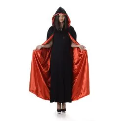 Longue Cape Noire Doublée Rouge Satiné Pour Adulte
