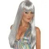 Longue Perruque Argenté Lisse Et Paillette