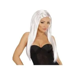 Longue Perruque Blanche Lisse Raie Centrale