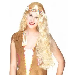 Longue Perruque Blonde Ondulée Style Hippie