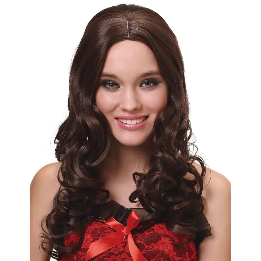 Longue Perruque Chatain Bouclée, Luxe – Image 4