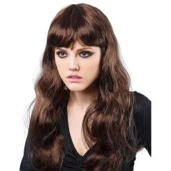 Longue Perruque Châtain Ondulée Et Frange