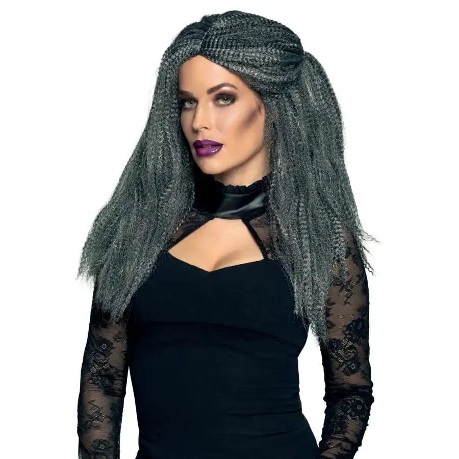 Longue Perruque Grise Effet Gaufré Pour Adulte