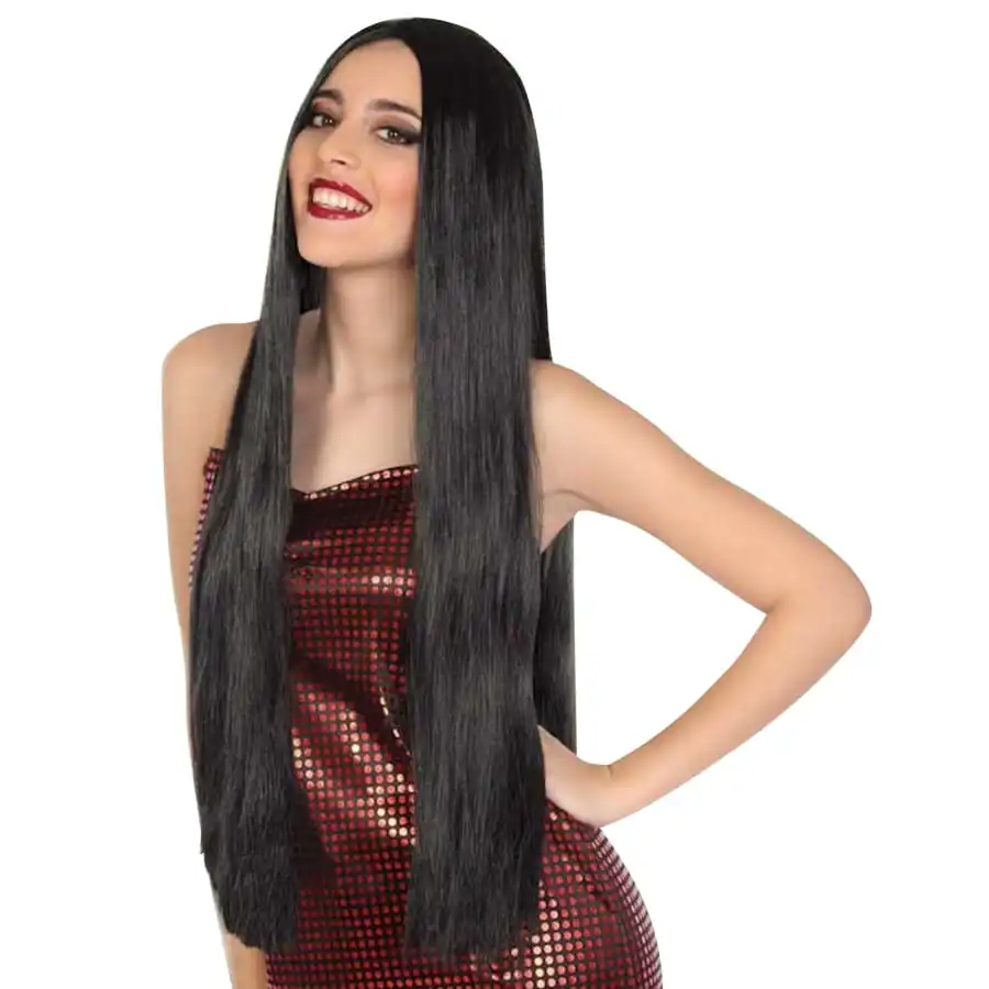 Longue Perruque Lisse Noire De 80cm Pour Femme