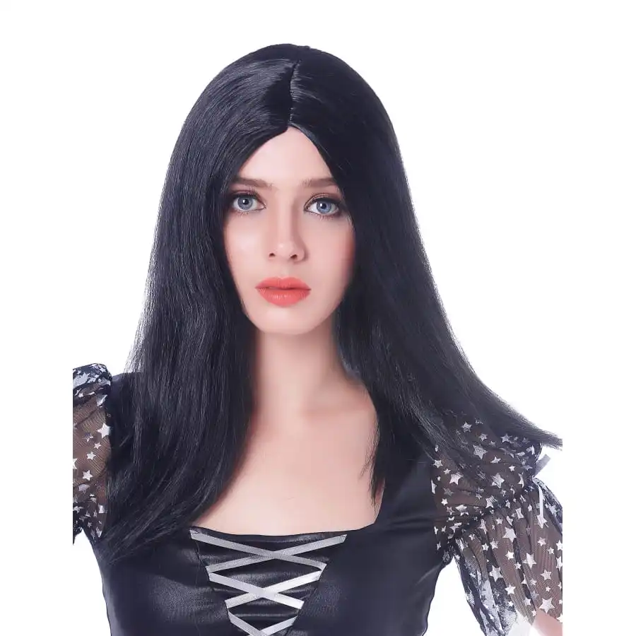 Longue Perruque Noire Lisse De 45cm