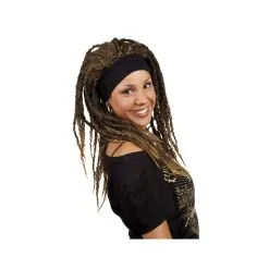 Longue Perruque Rasta Chatain Avec Bandeau Noir