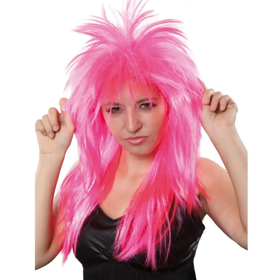 Longue Perruque Rock Star Rose Unie – Image 2