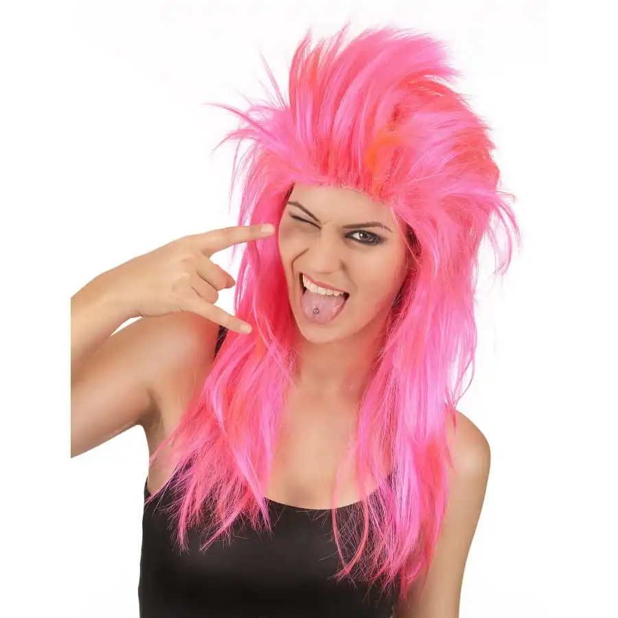 Longue Perruque Rock Star Rose Unie