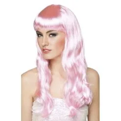 Longue Perruque Rose Pâle Ondulée
