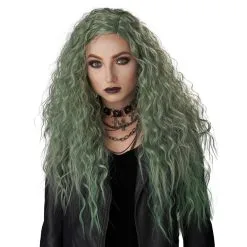Longue Perruque Verte Ondulée Pour Femme